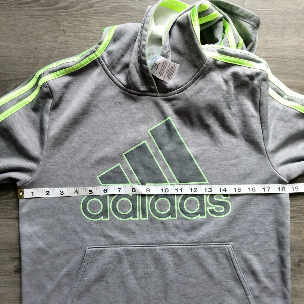 Adidas Boys' Active Sport Athletic Pullover Hooded Sweatshirt Grey/Lime L(14/16)